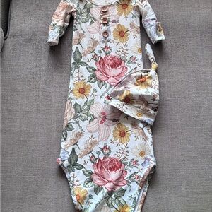 Caden Lane Floral Baby Outfit with Wooden Buttons